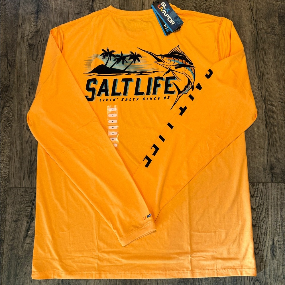 Salt Life Orange Long Sleeve UV Tee with Graphic Design